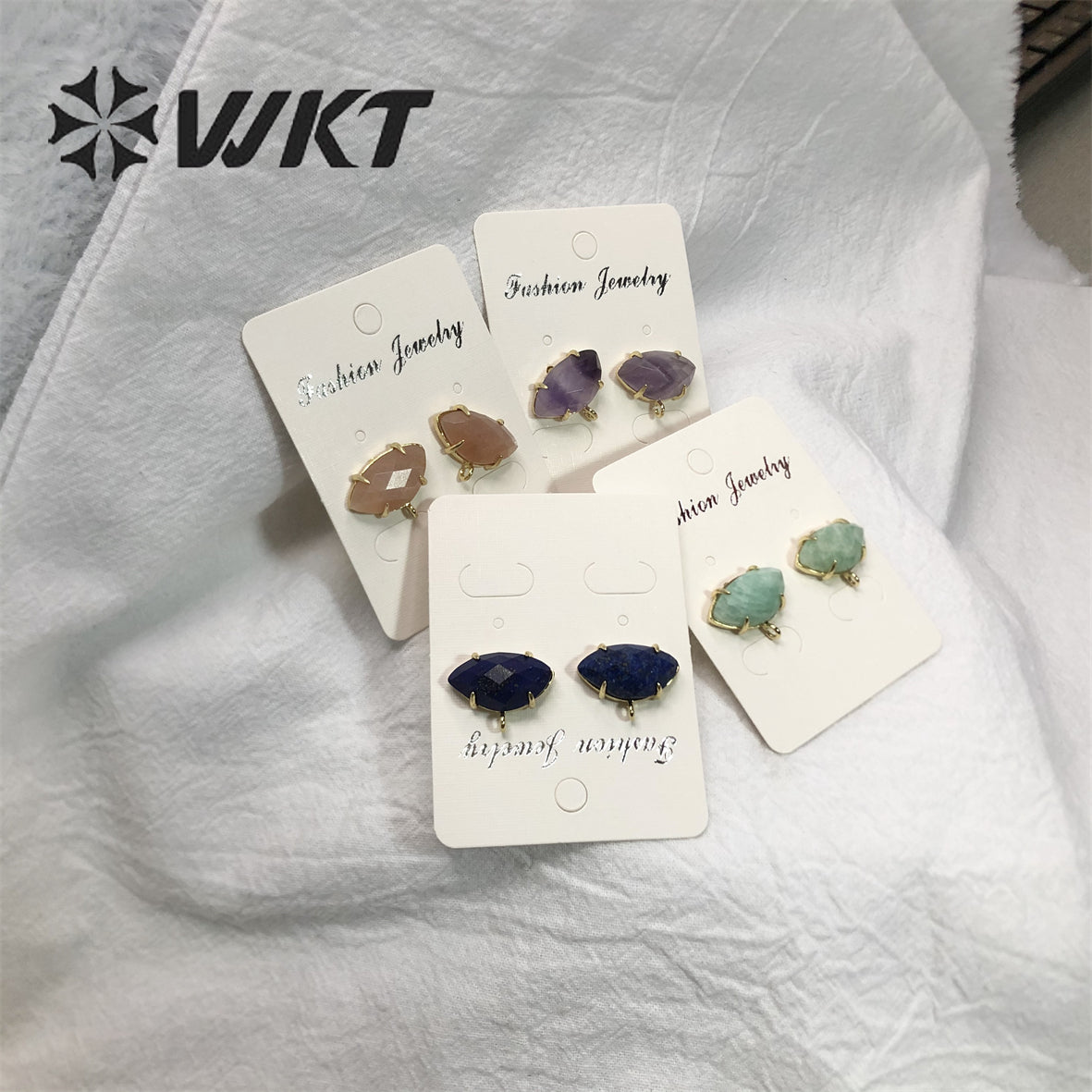 WT-E655 Fine Jewelry Design Fashion Natural Lapis Amazonite Stone Strawberry Crystal Amethysts Elegant Natural Stone Studs