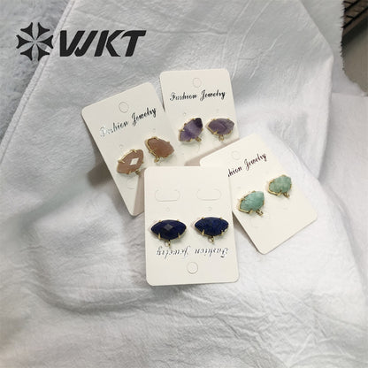 WT-E655 Fine Jewelry Design Fashion Natural Lapis Amazonite Stone Strawberry Crystal Amethysts Elegant Natural Stone Studs