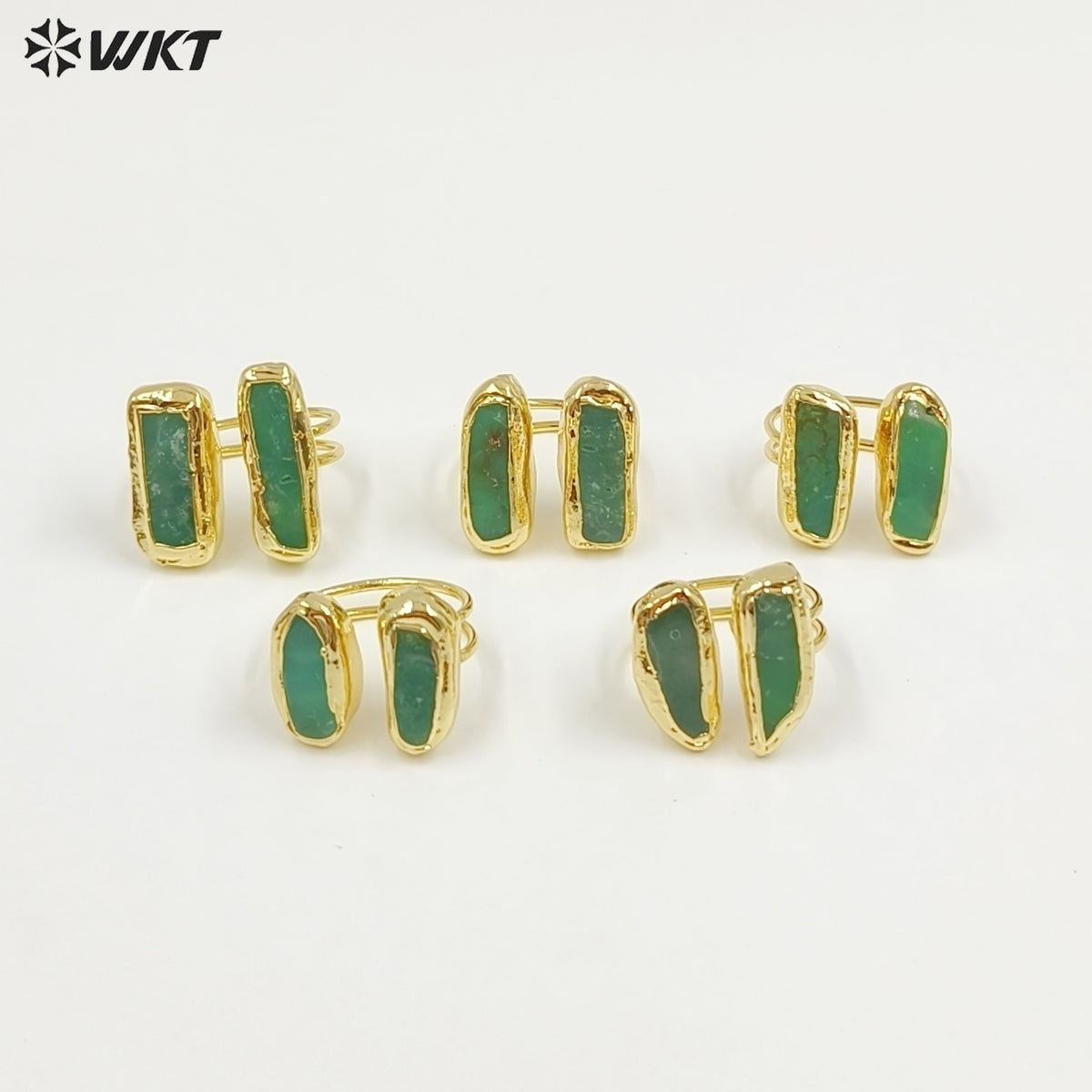 WT-R582 Beautiful Gold Electroplated Natural Australia Chrysoprase Rectangle Stone Rings As Women Everyday Wearing Jewelry