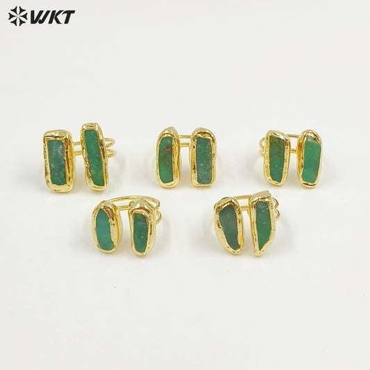 WT-R582 Beautiful Gold Electroplated Natural Australia Chrysoprase Rectangle Stone Rings As Women Everyday Wearing Jewelry