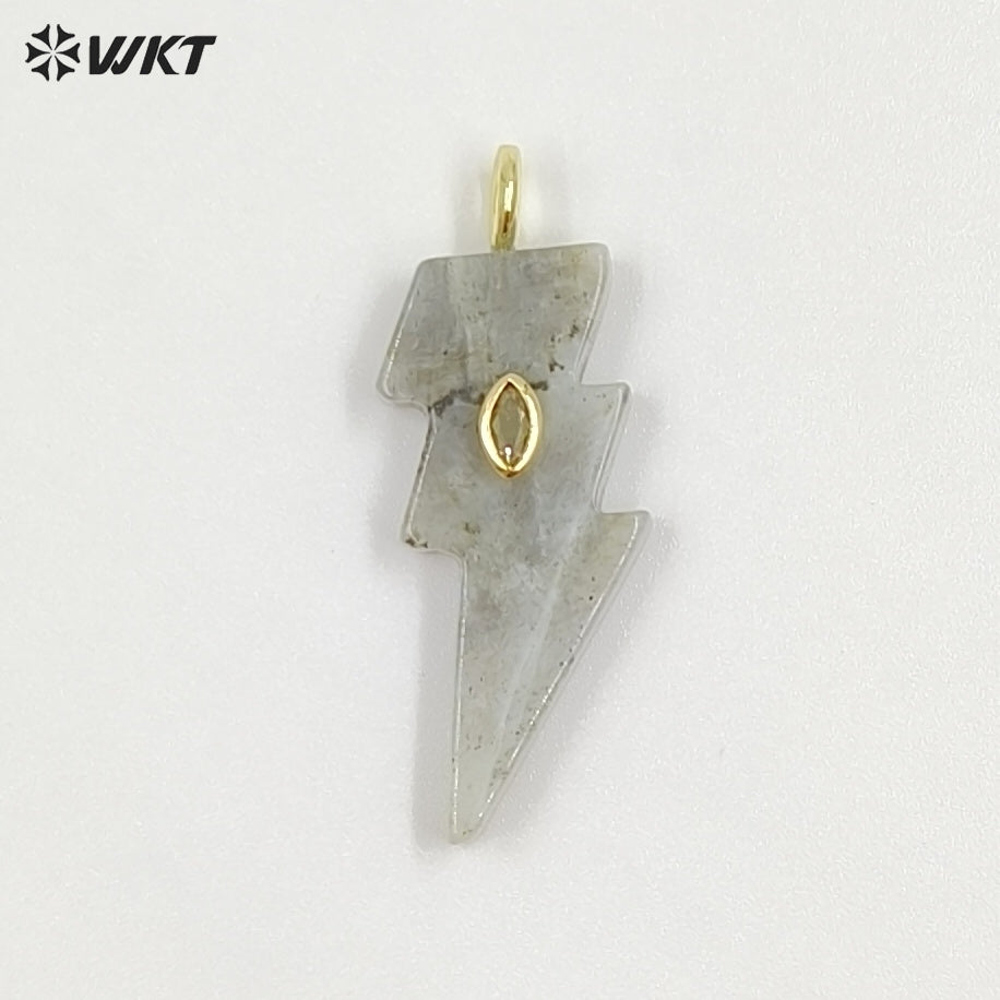 WT-P2100 Factory Wholesale Various Natural Gemstone With Zircon Lightning Shape Pendants For Friend Gifts Making Findings