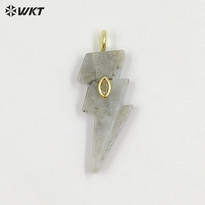WT-P2100 Factory Wholesale Various Natural Gemstone With Zircon Lightning Shape Pendants For Friend Gifts Making Findings
