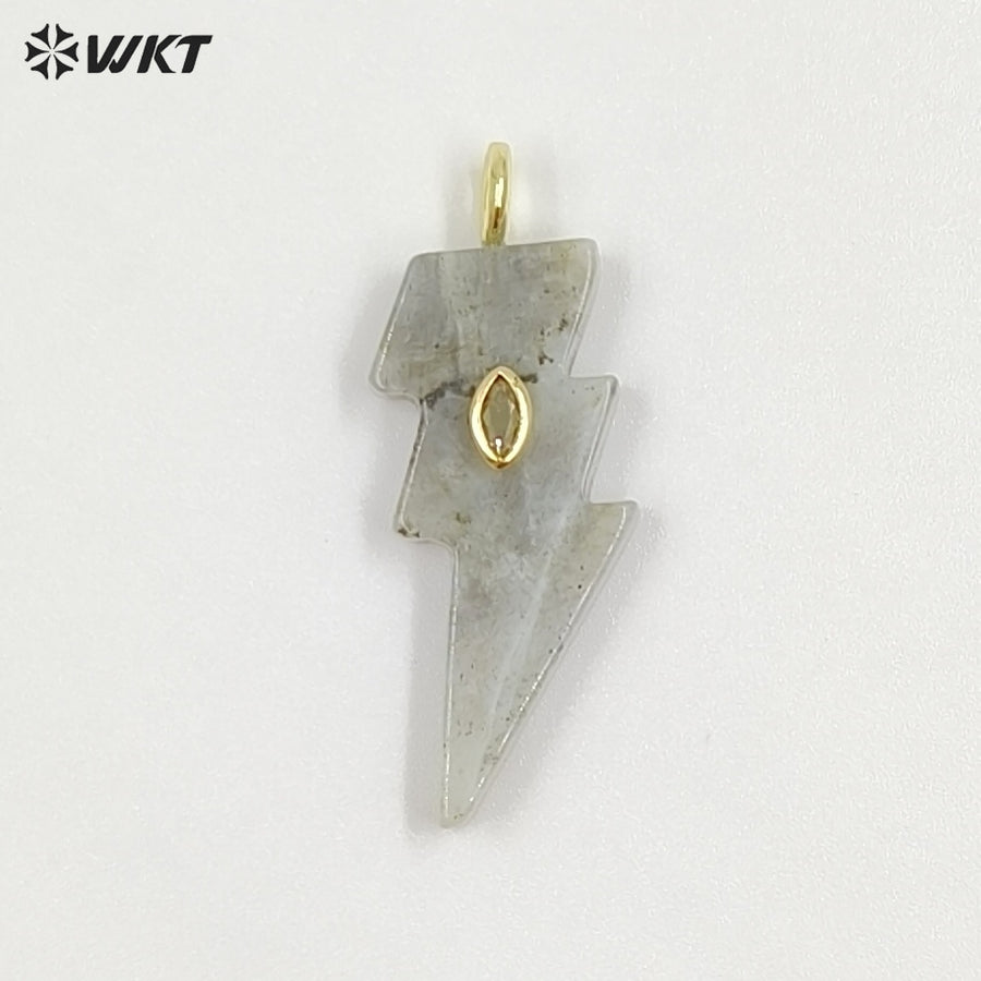 WT-P2100 Factory Wholesale Various Natural Gemstone With Zircon Lightning Shape Pendants For Friend Gifts Making Findings