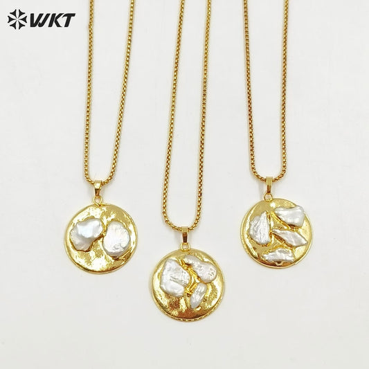 WT-JN306 Wholesale High Quality Attractive 18K Gold Plated Round Large Freshwater Pearl Unisex Necklace for Daily Decoration