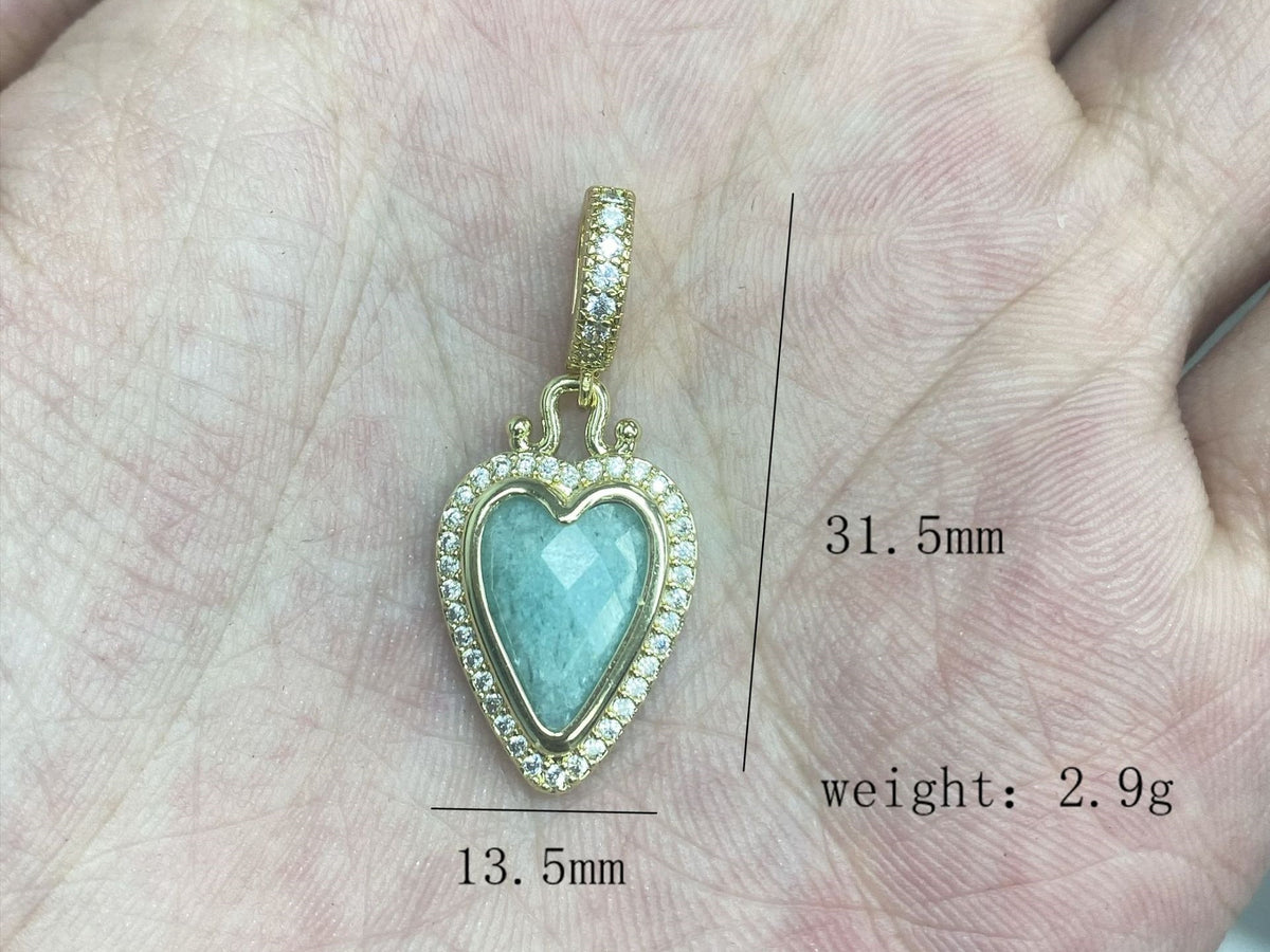 WT-MP335 Wonderful Romantic 18K Gold Plated Zircon And Natural Gemstone Heart Shape Little Pendants For Earrings Necklace Making