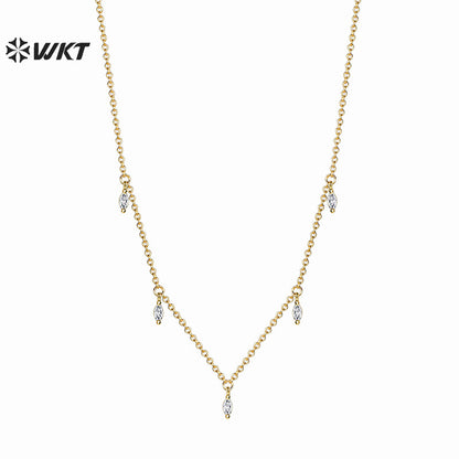 WT-MN1001 New Arrival Gold Electroplated Women Necklace With Cubic Zircon Fashion Style Clavicle Chain Wholesale for Gift