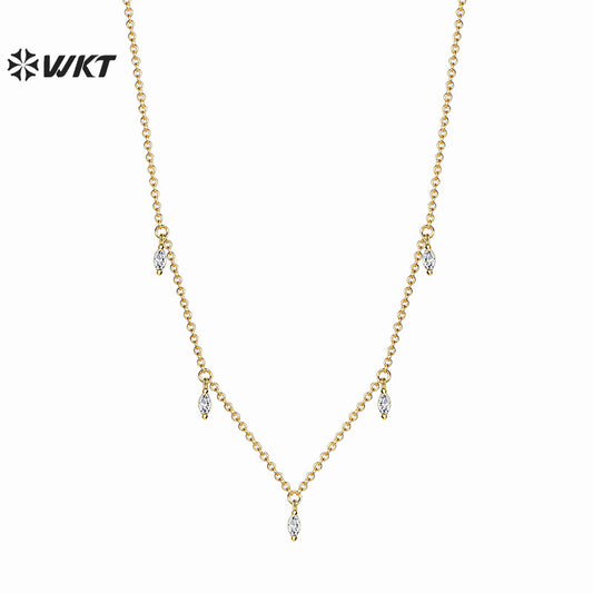 WT-MN1001 New Arrival Gold Electroplated Women Necklace With Cubic Zircon Fashion Style Clavicle Chain Wholesale for Gift