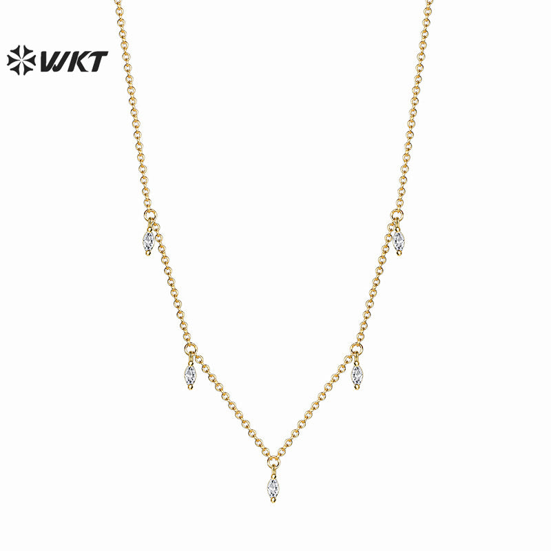 WT-MN1001 New Arrival Gold Electroplated Women Necklace With Cubic Zircon Fashion Style Clavicle Chain Wholesale for Gift