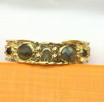 WT-B663 Delicate 18K Real Gold Plated Multi Natural Precious Stones in Bezel Setting Women Birthday Gift Gemstone Bangle