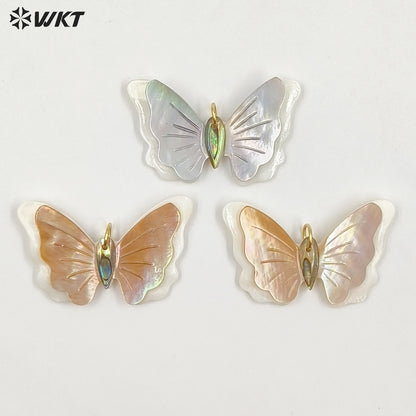WT-JP458 Popular Exquisite Gold Plated Colorful Natural Shell Butterfly Shape Pendants For Women Charm Necklace DIY Design
