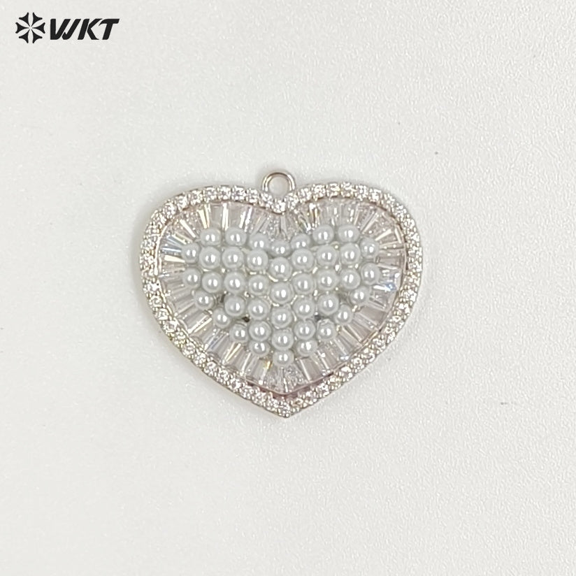 WT-MP315 Beautiful Brass With Artificial Pearl Heart Shape Gold And Silver Colors Pendant Wholesale DIY Necklace Accessories