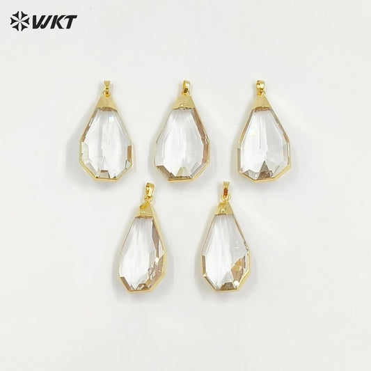 WT-P1305 in Stock ! Fashion Design Natural Rock Crystal Pendants Big Size 38*65mm Waterdrop Shape Crystal Pendant