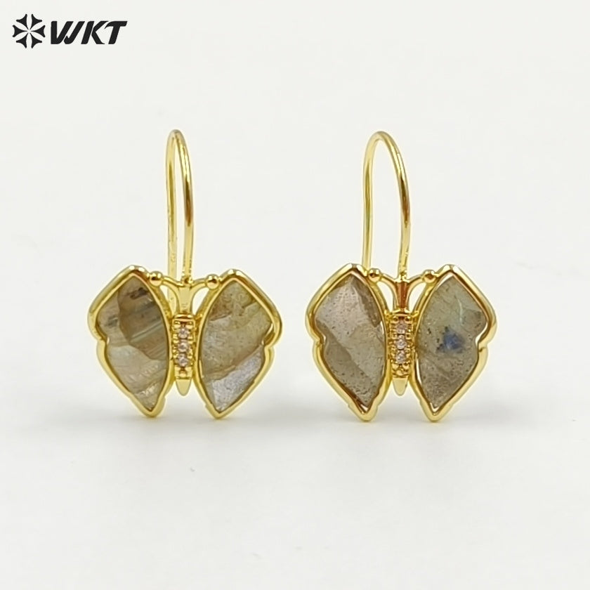 WT-E825 Exquisite Fashion Gold Plated Natural Gemstones Butterfly Shape Little Earrings As Lady Lovely Elegant Jewelry