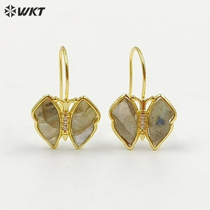 WT-E825 Exquisite Fashion Gold Plated Natural Gemstones Butterfly Shape Little Earrings As Lady Lovely Elegant Jewelry