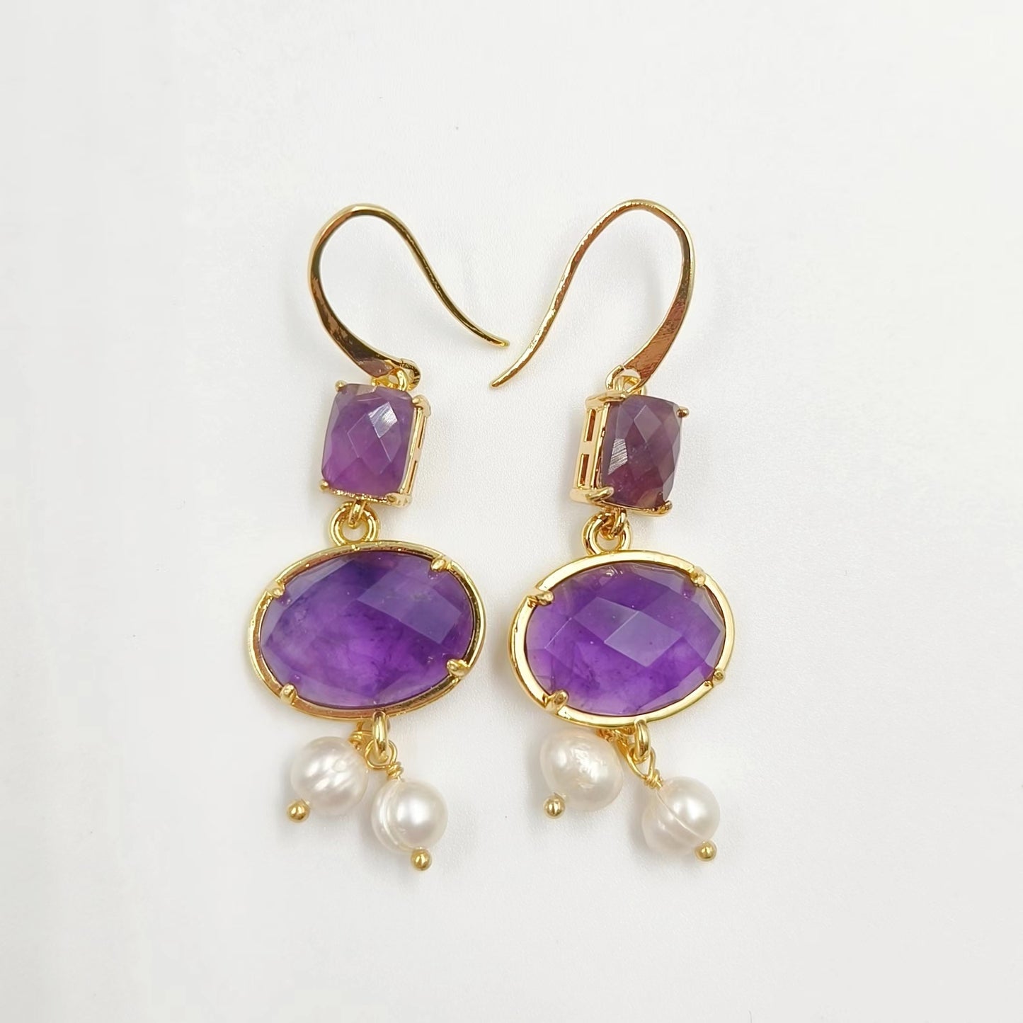 WT-MPE110 Bohemia Elegant Natural Pearl and Stone 18k Gold Plated Gift for Women Weeding 58mm Romantic Pendant Earrings