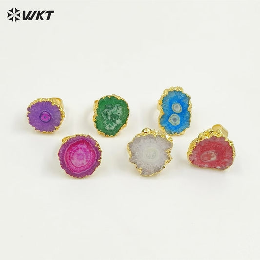 WT-R300 New Arrival Colorful Druzy Agate Rings 24K Gold Plated Rings Multi-color Optional New Design Rings