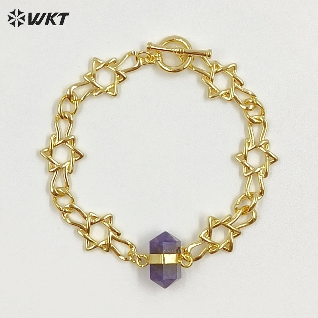 WT-B717 Exclusive Lovely Gold Plated Yellow Brass Heart Star Chain With Natural Gemstones Charms Bracelets As Friends Gift