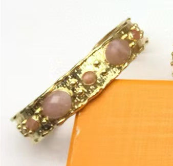 WT-B663 Delicate 18K Real Gold Plated Multi Natural Precious Stones in Bezel Setting Women Birthday Gift Gemstone Bangle