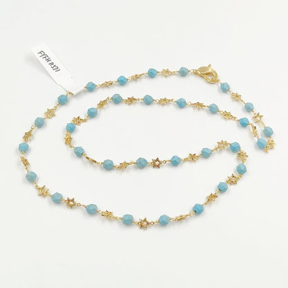 WT-N1435 Gorgeous Natural Colorful Beads Chain 90cm Long Handmade Wire Wrapped Rosary Beads Chain Necklace