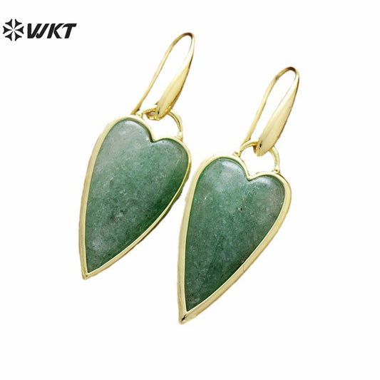 WT-E784 Lovely Design Gold Plated Earrings With Natural Rose Quartz Stone Heart Shape Fashion Ladies Jewelry Wholesale