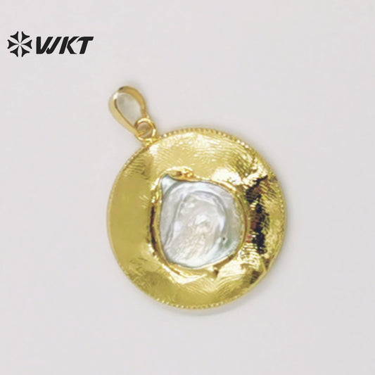 WT-JP303 Lovely Delicate Pendant Round 18k Gold Plated Vintage Pendant Women's Jewelry Accessories Freshwater Pearl Pendant