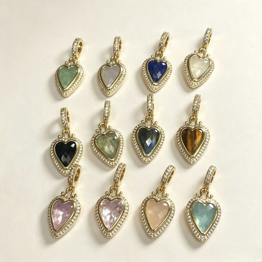 WT-MP335 Wonderful Romantic 18K Gold Plated Zircon And Natural Gemstone Heart Shape Little Pendants For Earrings Necklace Making