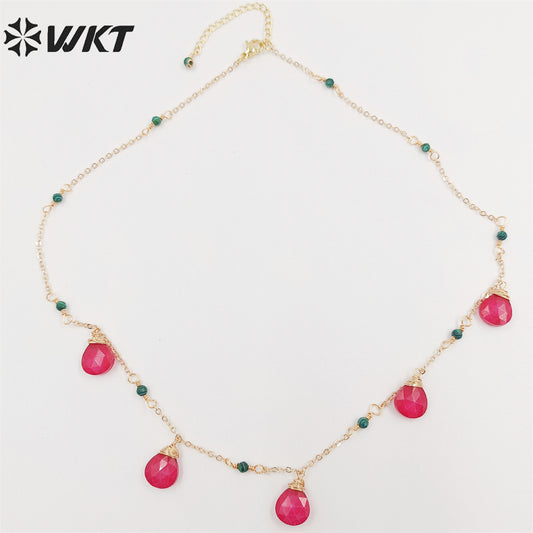 WT-N1383 Wholesale Fashion Gold Plated Dangle Charm Water Drop Necklace Elegant Lady Office Trendy Natural Stone Charm Necklace