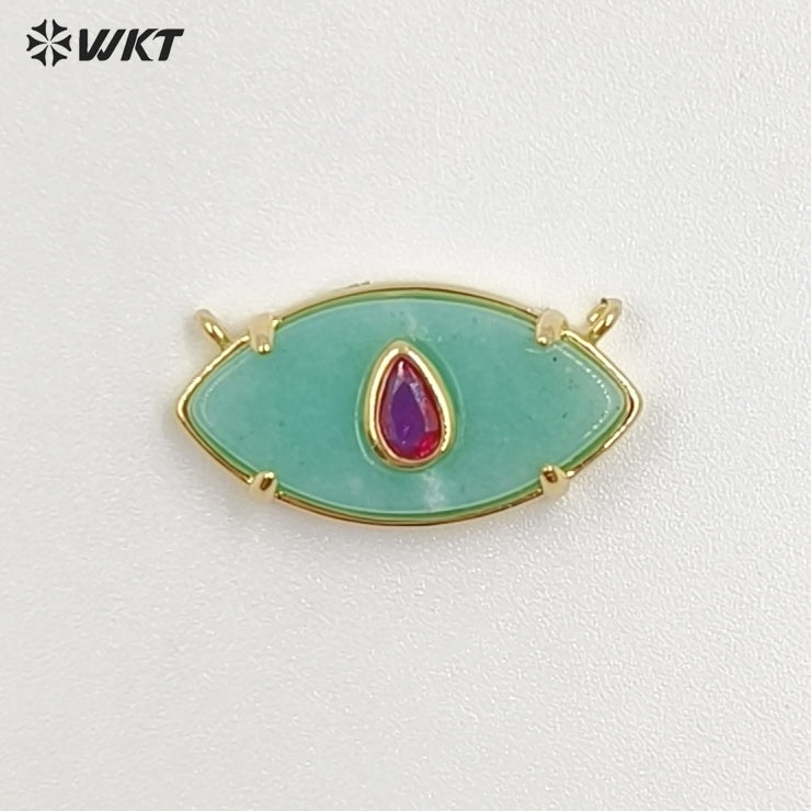 WT-P2120 Fresh Design Waterdrop Zircon And Natural Gemstones Eye Shape Gold Pendants With Double Hoops For Women Necklace DIY