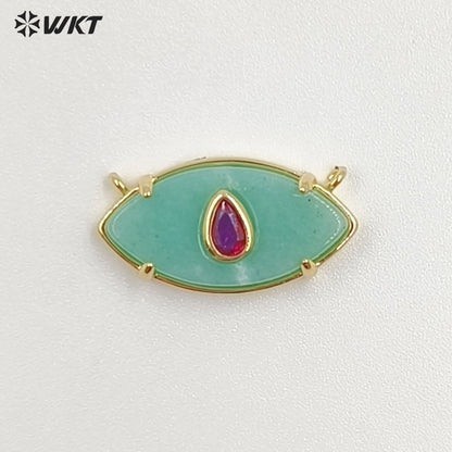 WT-P2120 Fresh Design Waterdrop Zircon And Natural Gemstones Eye Shape Gold Pendants With Double Hoops For Women Necklace DIY
