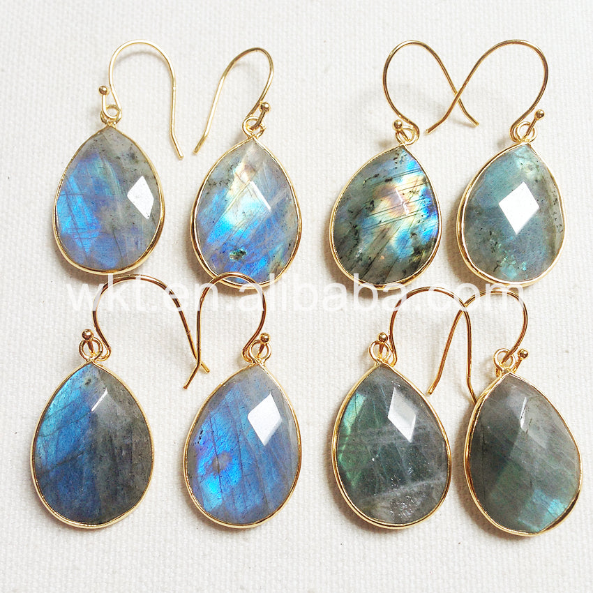 WT-E236 Newest Amazing Sparkly Faceted Labradorite Teardrop Earrings Fashion Gold Plated Labradorite Stone Earrings