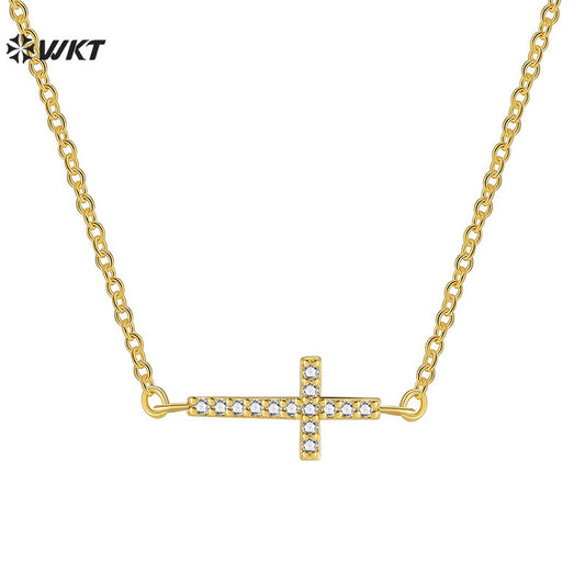 WT-MN997 Trendy Wholesale Cross Shape With Zircon Paved Connector Pendant Chain Necklace for Couple Daily Accessory