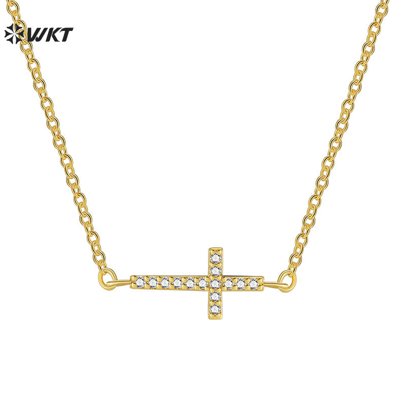 WT-MN997 Trendy Wholesale Cross Shape With Zircon Paved Connector Pendant Chain Necklace for Couple Daily Accessory