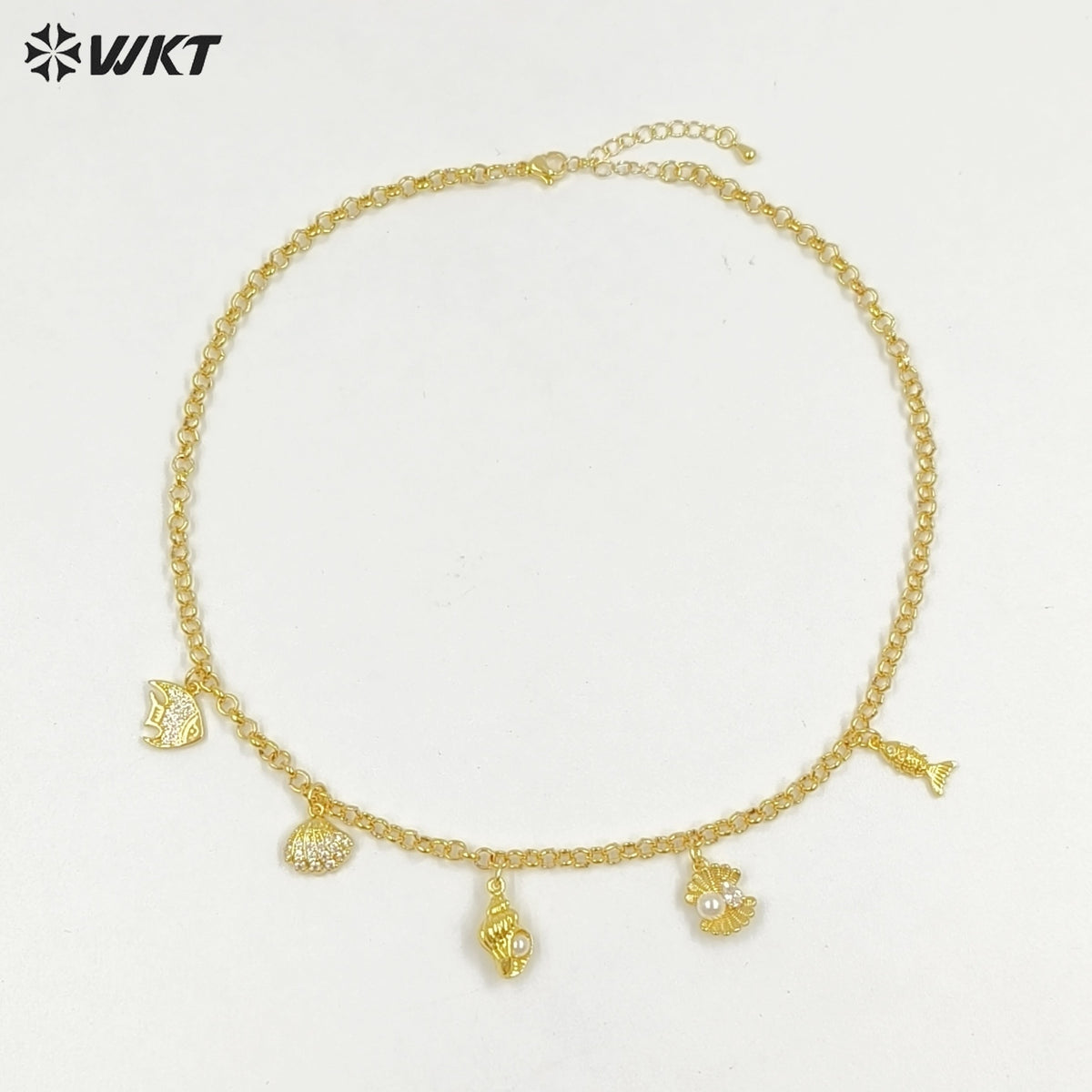 WT-JFN47 Newest Yellow Brass Fine Chain With Gold Plated Small Lovely Shell Charms Necklace For Elegant Ladies Jewelry Matching