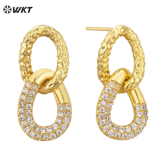 WT-ME116 European Style Exquisite Yellow Bass and Tiny Zircon Paved Figure Eight Buckle Shape Earrings Women Party Jewelry