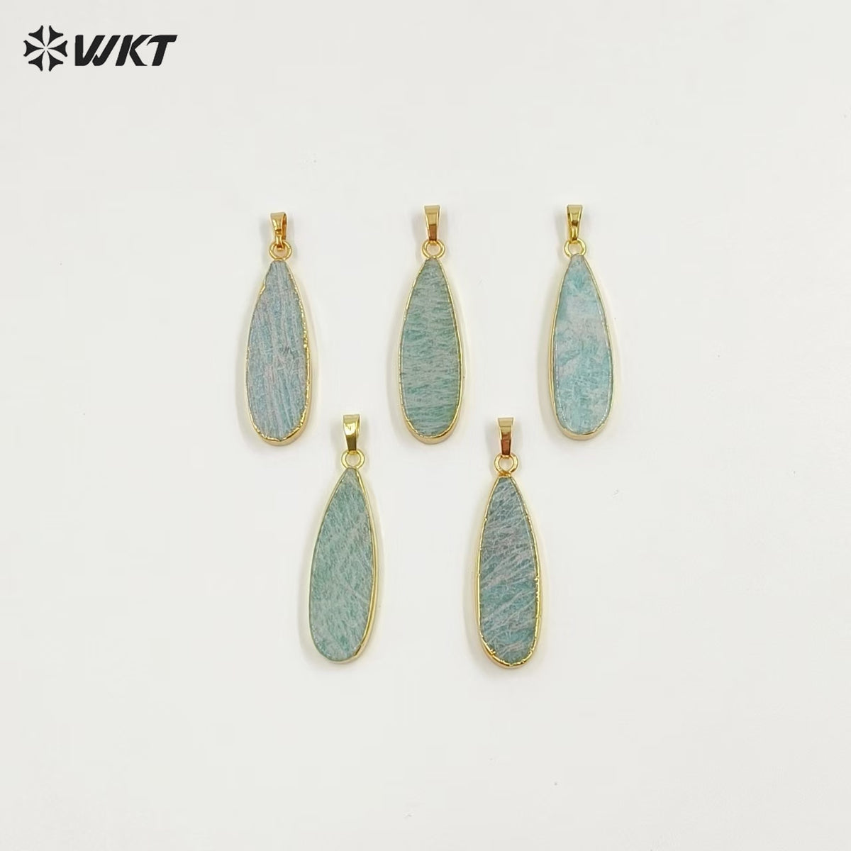 WT-P1889 Wholesale Fashion 18k Real Gold Plated Double Flat Natural Amazonite Pendant Fashion Long Waterdrop Stone Pendants