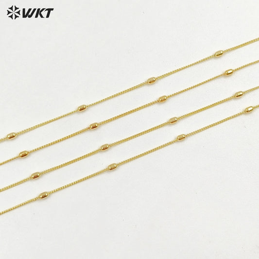 WT-JFN43 High Quality Classical Simple Yellow Brass 18K Gold Plated With Beads Metal Thin Necklace For Ladies Casual Jewelry
