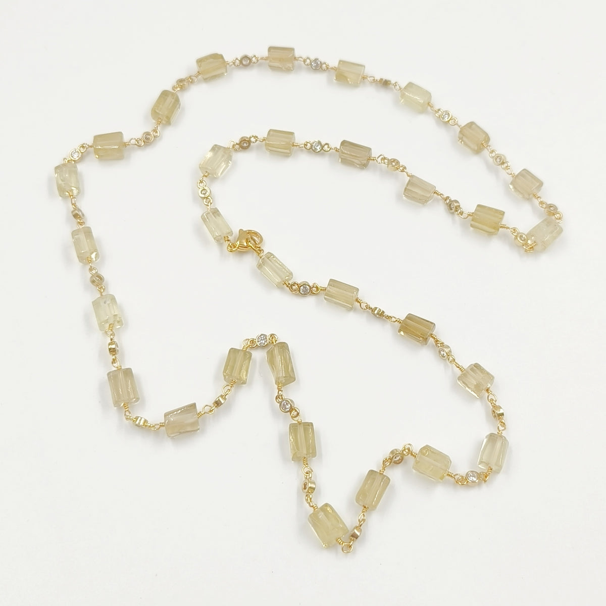 WT-N1433 Handmade Natural Stone Beads Chain 18k Yellow Gold Beads Necklace Gemstone Statement Necklace