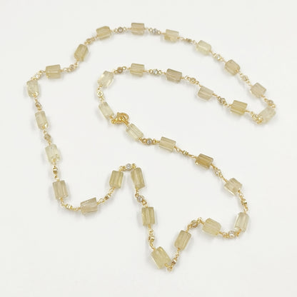 WT-N1433 Handmade Natural Stone Beads Chain 18k Yellow Gold Beads Necklace Gemstone Statement Necklace