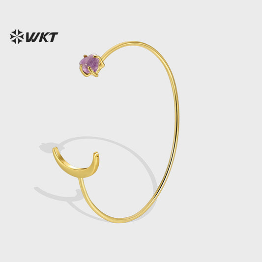 WT-MB130 Resist Tarnishable Elegant Women Bangle Moon Shape With Amethyst and Zircon Gold Color Fashion Jewelry High Quality