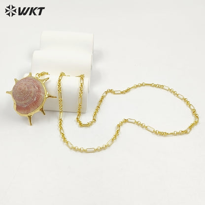 WT-JN406 Newest Fashionable Gold Plated Natural Trumpet Shell And Pearl Long Necklace For Lady Beach Matching Accessories
