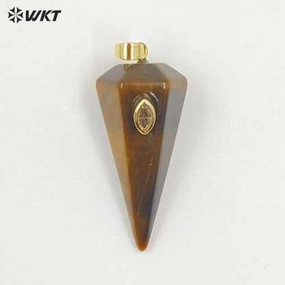 WT-P2093 Popular Sale Zircon And Natural Gemstones Geometric Faceted Shape Gold Pendants For Handmade Necklace Jewelry DIY