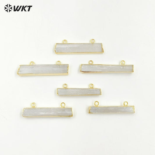 WT-P1311 WKT Wholesale New Fashion Real Gold Plated Double Hook Jewelry Rectangle Natural White Selenite Bar Pendant