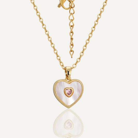 WT-MN1003 Romantic Design Thin Chain Gold Plated MOP And Zircon Heart Shape Pendant Necklace For Women Fashion Jewelry Gift