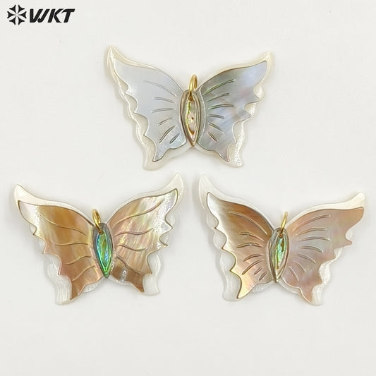 WT-JP465 Wholesale Colorful Double Layers Natural Shell Butterfly Shape Gold Pendant For Girls Fashion Jewelry Accessory