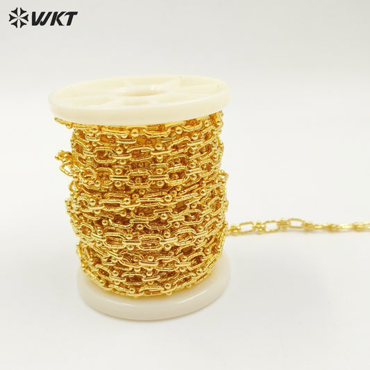 WT-BC219 Hand Made New Design 18K Real Gold Plated Yellow Brass Embossed Jewelry Chain Sell by Meter for Necklace Bracelet Parts