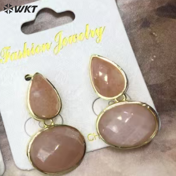 WT-E823 Wholesale Trendy Gold Electroplated Double Natural Gemstones Women Earrings For Party Daily Decorative Jewelry