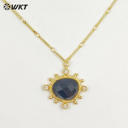 WT-N1526 Wholesale Delicate Gold Plated Various Natural Gemstones Pendant Necklaces For Female Daily Decorative Jewelry