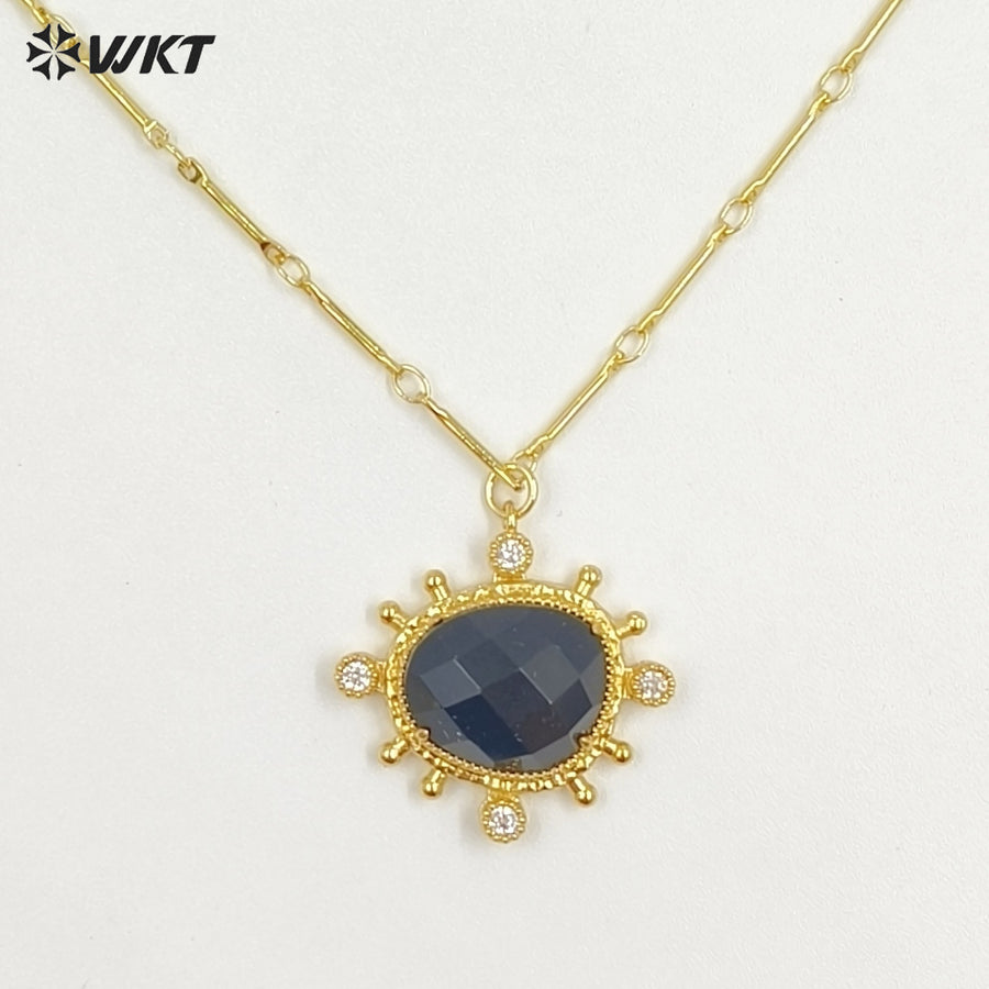 WT-N1526 Wholesale Delicate Gold Plated Various Natural Gemstones Pendant Necklaces For Female Daily Decorative Jewelry