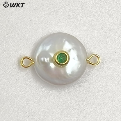 WT-JP252 WKT NEW Natural Freshwater Pearl Cross Pendant Fashion Gold Simple Cz Charm Double Loops Connector As Jewelry Findings