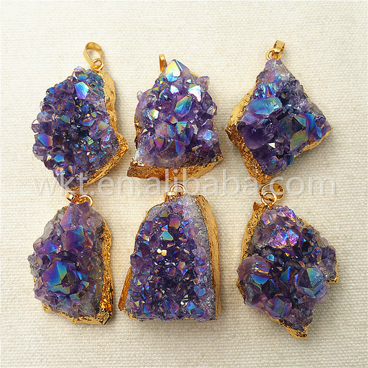 WT-P972 Exclusive Flame Angel Amethyst Pendant Angel Stone,natural Amethyst Pendant with Flame Angel Charm Amethyst Wholesale